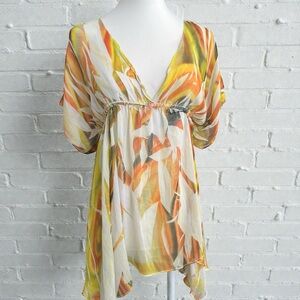 Vintage Sirens Sheer Floral Empire Waist Top | Y2K Chiffon Blouse M